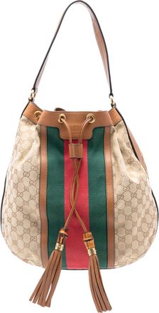 Gucci Pre-owned Womens Gg Canvas Web Rania Drawstring Hobo - Beige Textile - One Size
