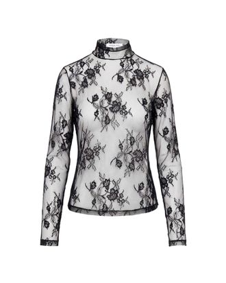 Patrizia Pepe Embroidered Tulle High-Neck Top