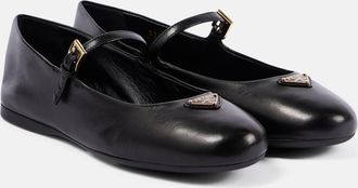 Prada Logo leather Mary Jane flats