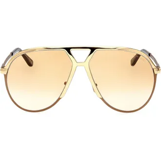 Tom Ford Xavier 64mm Gradient Oversize Pilot Sunglasses in Shiny Deep Gold /Gradient Bro at Nordstrom Rack