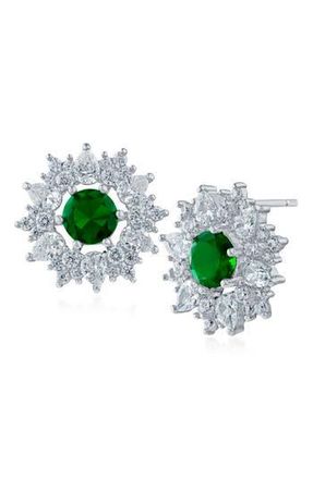 Kenneth Jay Lane Cubic Zirconia Halo Stud Earrings in Green/Silver at Nordstrom Rack