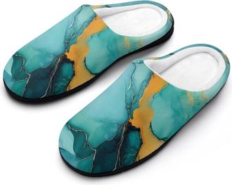 Generic Watercolor Abstract Ink Paint Mens House Slippers Memory Foam Washable Cotton Slip on Home Shoes