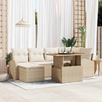 vidaXL Conjunto De Sof&aacute; De Jard&iacute;n Con Coj&iacute;n 7 Pcs Beige Y Crema Vidaxl