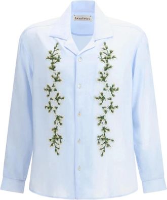 Baziszt Baziszt, Overhemden, Heren, Blauw, L, Katoen, Tinees Shirt met bloemenborduurwerk