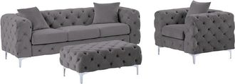Vente-Unique Divano 3 posti, poltrona e pouf chesterfield in velluto antracite - edwina