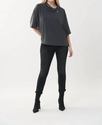 Joseph Ribkoff Zip Cowl Neck Dolman Sleeve Top In Slate