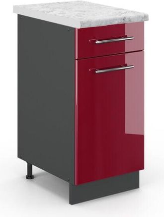 Vicco Mueble bajo de cocina Fame-Line, Rojo Burdeos alto brillo, 40 cm, et Mármol Vicco