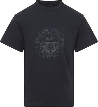 Balenciaga Washed Black Crewneck Printed T-Shirt
