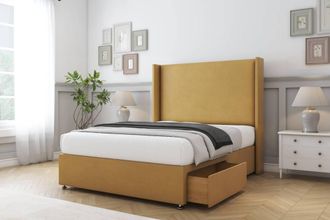 Sloomy Devonshire Plush Divan Set 2 Drawers-54 Wingback in Mustard | Size: Double
