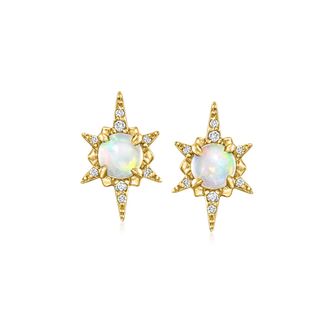 RS Pure by Ross-Simons Opal Starburst Earrings With Diamonds in 14kt Yellow Gold