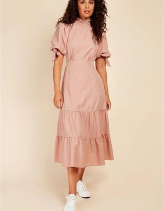 Little Mistress Womens High Neck Maxi Tiered Dress - Pink - Size: 10