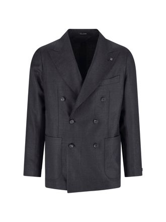 Tagliatore Blue Structured Double-Breasted Notch Lapel Jacket