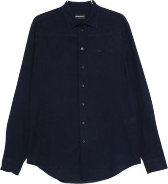 Emporio Armani Shirts Navy - Heren - Casual Overhemden - Blauw - 2XL - Overhemden
