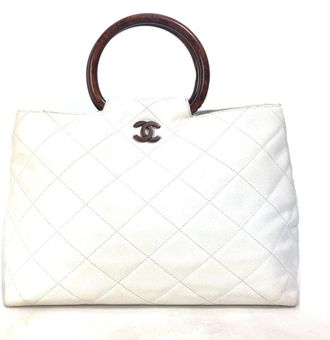 Chanel Matelasse Brown White Grained Calfskin Handbag Tote Bag (Pre-Owned)