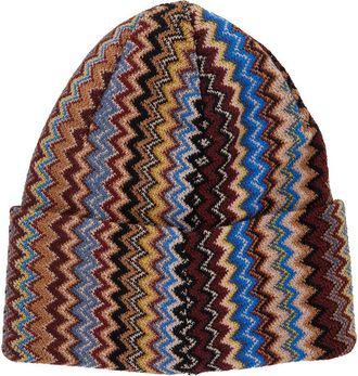 Missoni Mens Beanie Brown Wool Blend Acrylic Hat