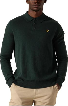 Lyle & Scott Katoen Merino Gebreide Polo - Heren - Ronde hals truien - Groen - M - Katoen - Truien & Vesten