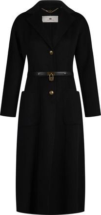 Elisabetta Franchi Jas in dubbele stof met ceintuur - Dames - Jas met riem - Zwart - S - Wol - Jassen