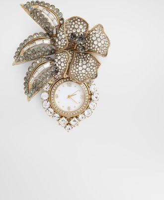 Dolce & Gabbana Flower Watch Brooch With Rhinestones - Man Bijoux Gold Metal Onesize