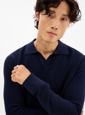 Le 31 Mens Rib-knit Johnny-collar sweater