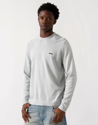 HUGO BOSS Mens BOSS Green Momentum-Lite Mens Crew Neck Jumper - Light/Pastel Grey 054 - Size: 38