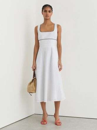 Reiss Linen Contrast-trim Midi Dress, 18