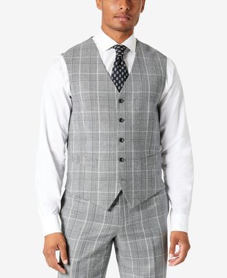 Tallia Orange Mens Slim Fit Plaid Suit Vest