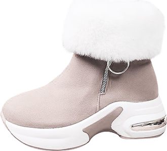 Generic Womens Wedge Snow Boots with Arch Support Winter Thick Warm Faux Fur Lined Ankle Boots Ladies Suede Insulated Anti Slip Chunky Sole Booties with Side 