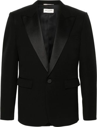 Saint Laurent tuxedo jacket in grain de poudre - men - Wool/Polyester/Silk/Cotton/Spandex/Elastane - 54 - Black