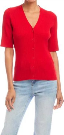 Karen Kane Suzette Short Sleeve Ribbed Cardigan Sweater In Red