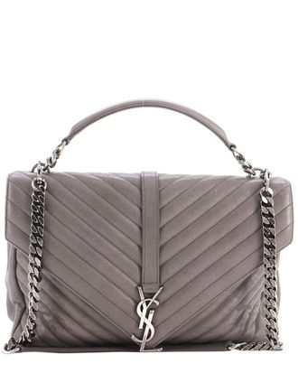 Saint Laurent Grey Matelasse Chevron Leather Classic Monogram College Bag Medium (Authentic Pre-Loved)