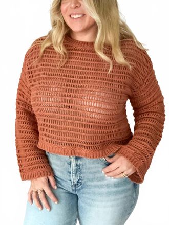 Le Lis Blanc Deux Horizon Openwork Crochet Sweater In Rust