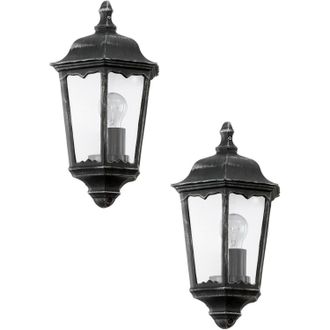 Loops 2 PACK IP44 Outdoor Wall Light Black & Silver Patina Clear Glass 60W E27