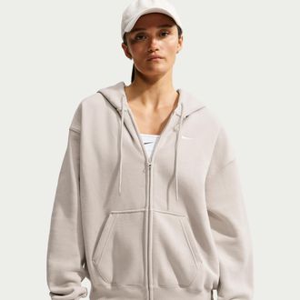 Nike Womens Studio Fleece Medium Weight Oversized Full-Zip Hoodie in Brown | IM8084-236