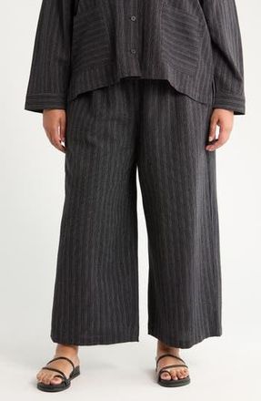 Eileen Fisher Organic Linen Blend Ankle Wide Leg Pants in Black at Nordstrom Rack, Size 1X