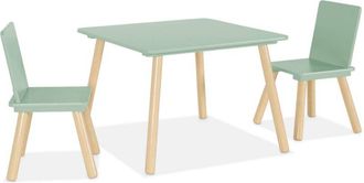 Sweeek Childrens square table with 2 chairs pine legs Green 60x60x44 cm - Judith
