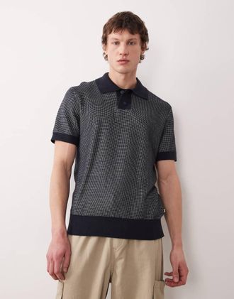 Farah Birch - Polo a maniche corte in maglia blu navy con logo