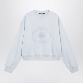 Dolce & Gabbana Cotton crew-neck sweatshirt with two embroideries, sky blue