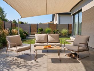 Beliani Conjunto De Jard&iacute;n 4 Plazas Sof&aacute; Y Sillones Con Mesa De Centro Estructura De Metal Beige Acceglio