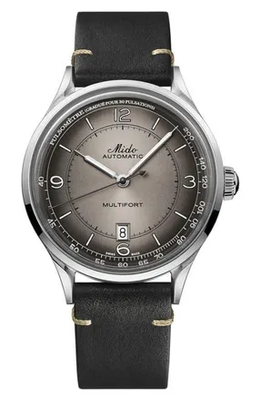 Mido Multifort Pulsemeter Automatic Leather Strap Watch, 40mm in Anthracite at Nordstrom