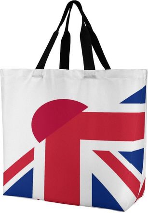 Generic Birtish And Japan Flag Tote Bag Reusable Grocery Shopping Bags Large Travel One Shoulder Handbag for Picnic Work