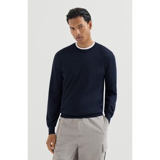 Brunello Cucinelli Cashmere and silk lightweight sweater in Navy Blue at Nordstrom, Size 56