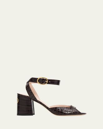 Valentino Garavani 75mm Fawcette Croc-Embossed Leather Sandals