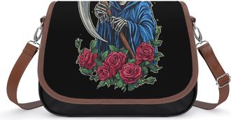 Generic Grim Reaper with Roses Womens Crossbody Bag Fashion Shoulder Handbags Message Tote Bag with Adjustable Strap