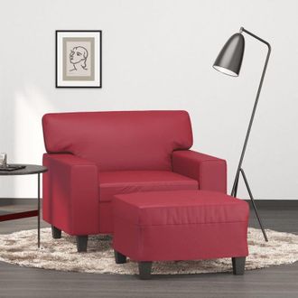 vidaXL Sill&oacute;n Con Taburete Cuero Sint&eacute;tico Rojo Tinto 60 Cm Vidaxl