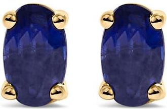 House of Brilliance 14K Gold Oval Cut Gemstone Birthstone 5x3 mm Stud Earrings in Yellow | Blue Sapphire at Nordstrom
