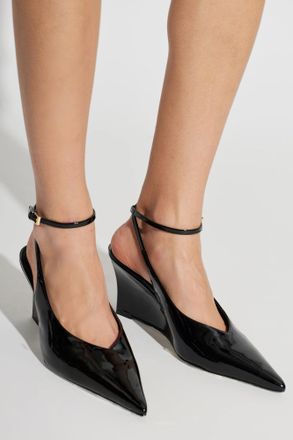 Black Suede Studio Leather Wedge Shoes Eliana, Womens, Black