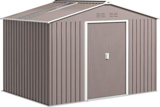 OUTSUNNY caseta de jardín exterior, 4,9 m² 277x195x192 cm, con puertas correderas, techo de fibra de vidrio, base refuerzo y 4 ventanas, gris claro