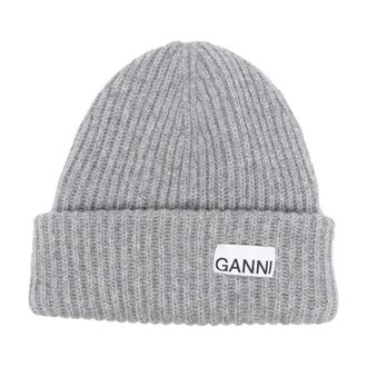 Ganni Ribbed Knit Muts - Dames - Hoeden - Grijs - ONE Size - Wol - Accessoires