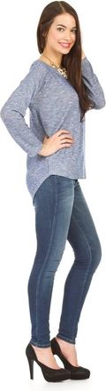 Papillon Lurex Knit Shirt Hem Pullover In Blue