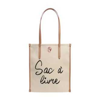 Lancel Canvas Tote Bag met Leren Afwerking - Dames - Tassen - Beige - Maat: ONE Size Katoen
